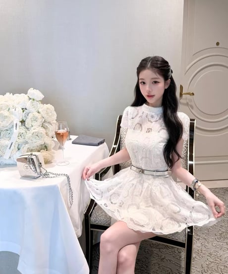 Floral Lace Mock Neck Dress【ベルト付き】