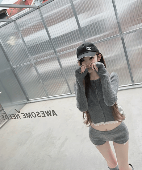 Lace-Trim Ribbed Knit Set