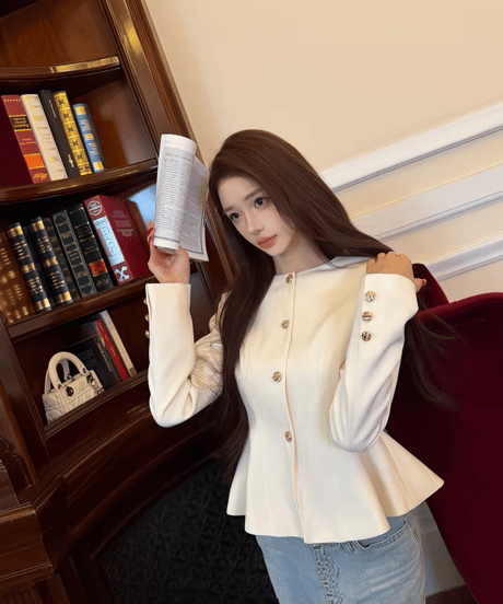 Élise Gold Button Peplum Jacket