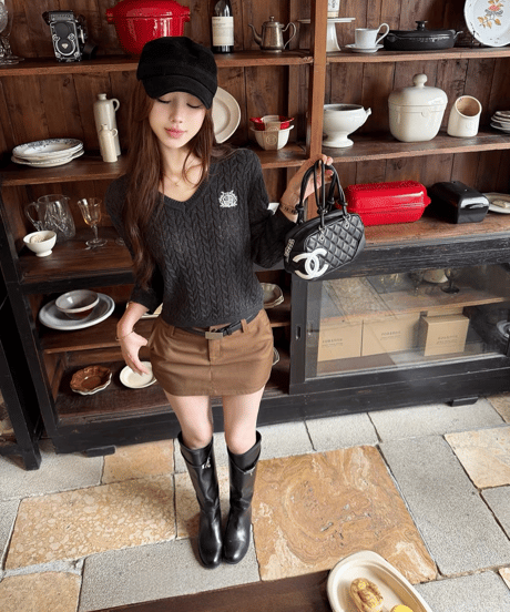 College Vneck Knit Sweater