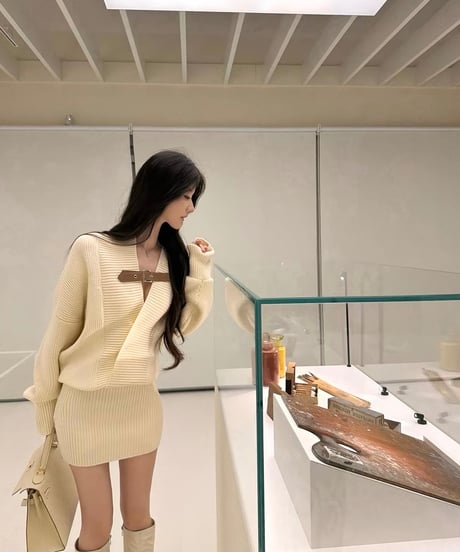 Leather Buckle Knit Dress