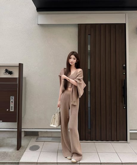 3-Piece Knit Loungewear Set【Brown】