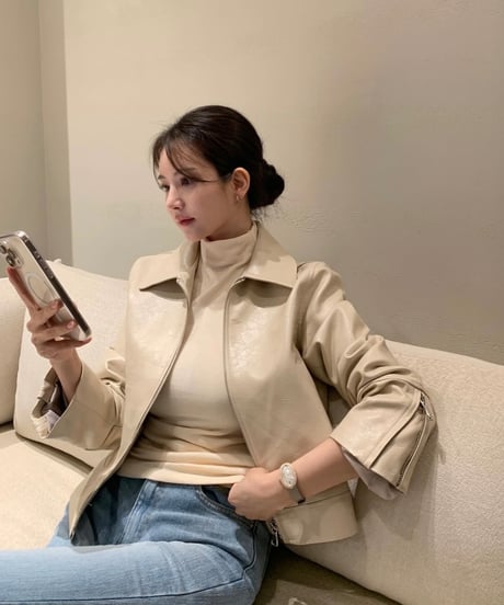 beige Faux Leather Jacket