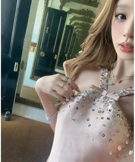 Crystal Bow Detail Halter Dress【Pink】