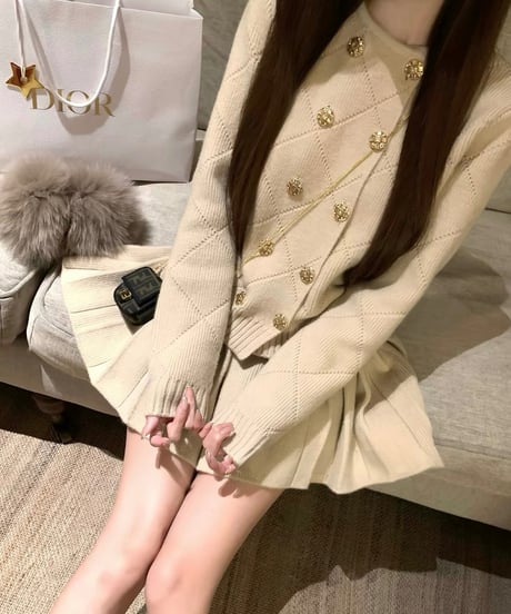 Double-Breasted Cardigan+Skirt