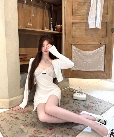 Lace Trim Camisole Dress +Cardigan