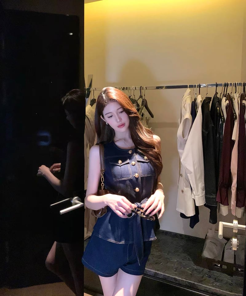 Gold Buckle Denim Vest Setup【※ショートパンツ再販】 | glan