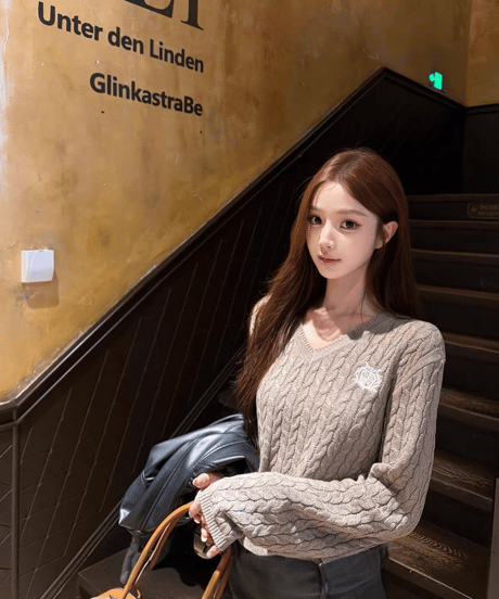 College Vneck Knit Sweater