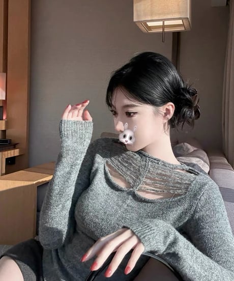 Cut-Out Distressed Knit Top