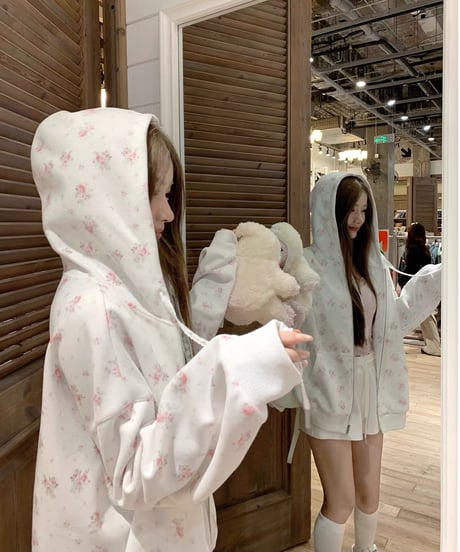 Floral Print Zip-up Hoodie
