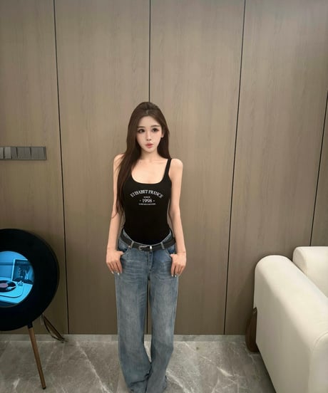 Fitted Bodysuit + Washed Denim Shorts