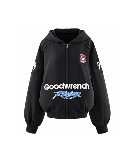 Vintage Racing Graphic Zip-Up Hoodie