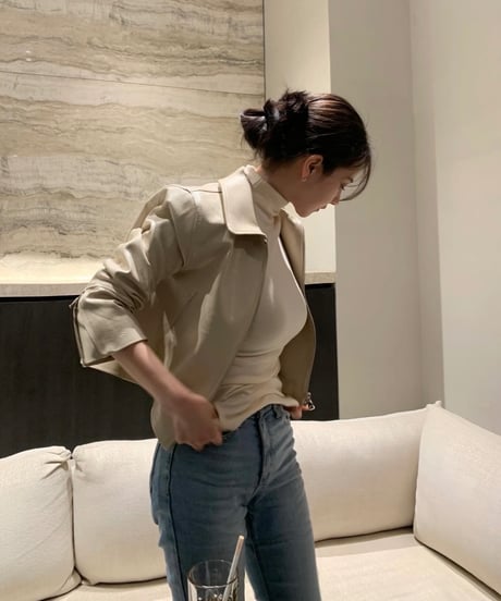 beige Faux Leather Jacket