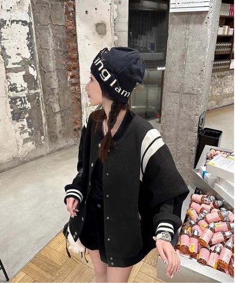 Oversized Varsity Jacket【Black】