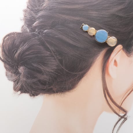 まる【美濃和紙のヘアクリップ】水色・白