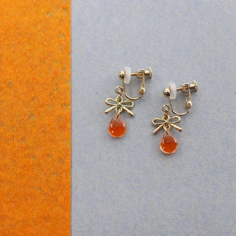 リボンと雫【美濃和紙のイヤリング/ピアス】オレンジ | マッチュルーム