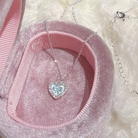 Heart ribbon girly necklace【R0585】