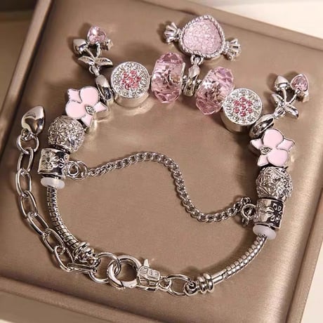 Pink heart charm bracelet【R0554】