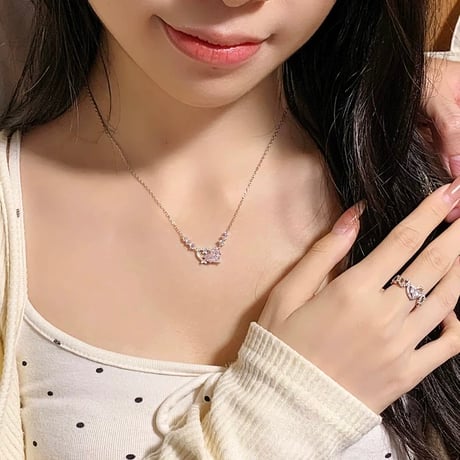 Double heart silhouette necklace【R0589】