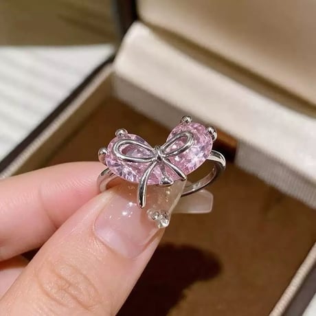 Heart pink ribbon ring【R0593】