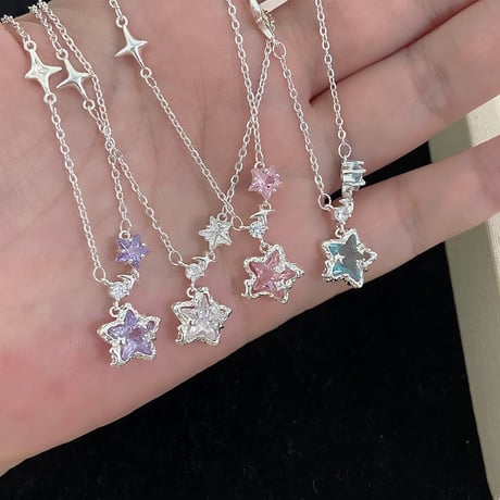 Colorful clear star necklace【R0591】