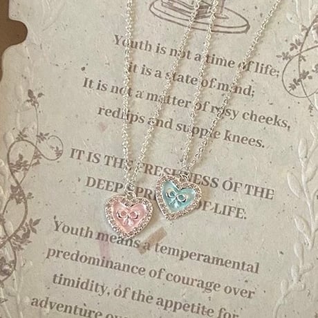 Heart ribbon girly necklace【R0585】