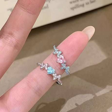 Pink and blue heart ring【R0599】