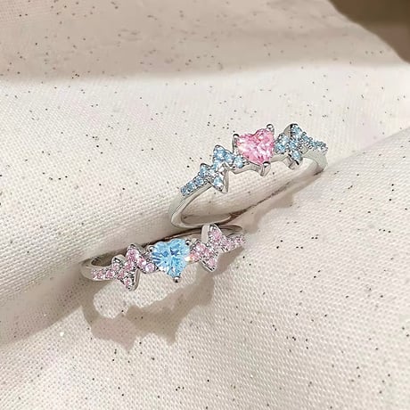 Pink and blue heart ring【R0599】
