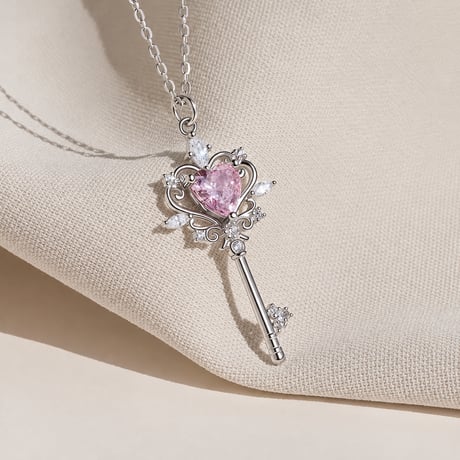 Key pink heart necklace【R0592】