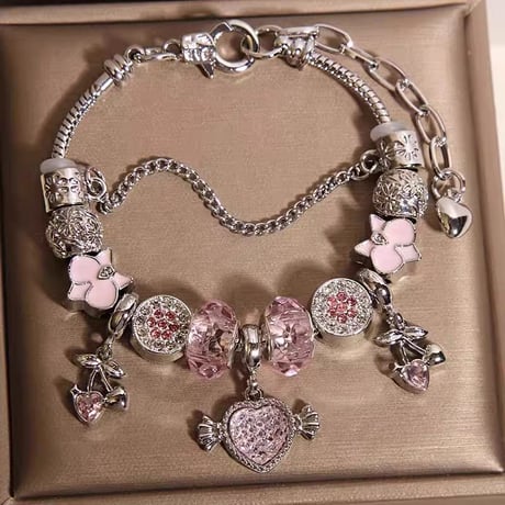 Pink heart charm bracelet【R0554】