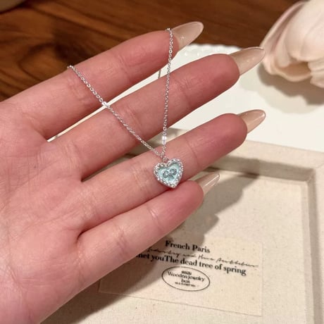 Heart ribbon girly necklace【R0585】