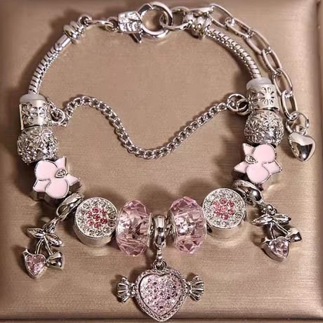 Pink heart charm bracelet【R0554】