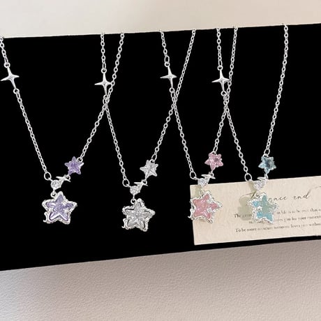 Colorful clear star necklace【R0591】