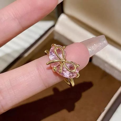 Heart pink ribbon ring【R0593】