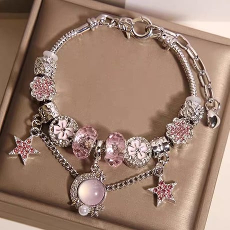Pink moon charm bracelet【R0553】