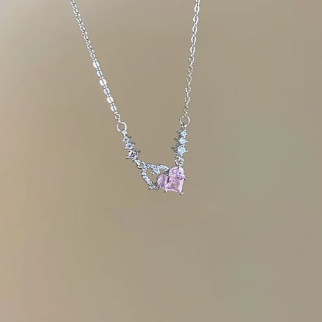 Double heart silhouette necklace【R0589】