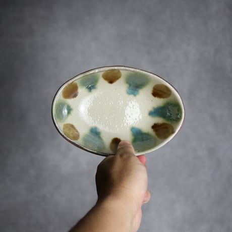 楕円鉢1 三彩 点打 やちむん 陶器 漂窯:7010014