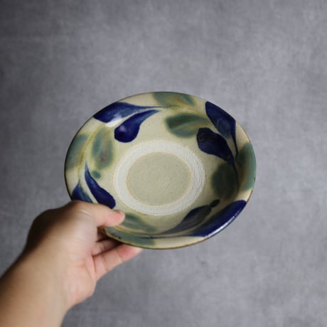 6寸皿1 呉須 緑釉 双葉 やちむん 陶器 北窯 松田共司工房:7004008