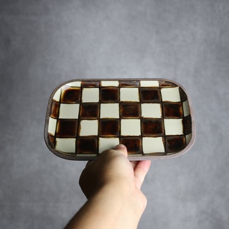 長角皿 中 格子 飴 白 陶器 一翠窯:7021002