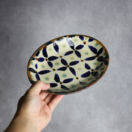 オーバル皿2 網花紋 やちむん 陶器 エドメ陶房:7201002