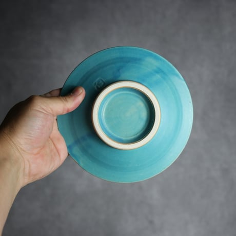5寸リム皿2 トルコブルー やちむん 陶器 仁陶器工房:7023072