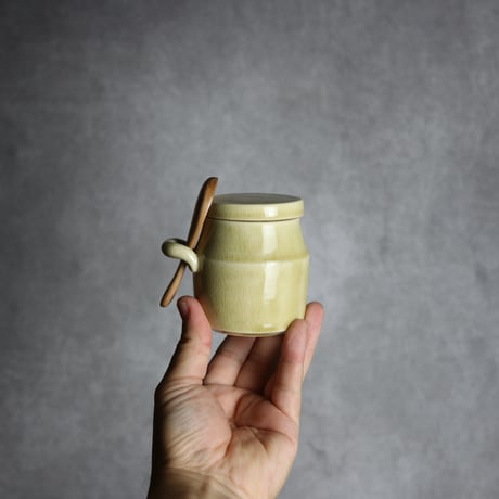 木匙付きシュガーポット1 アイボリー やちむん 陶器 cerca:7025033