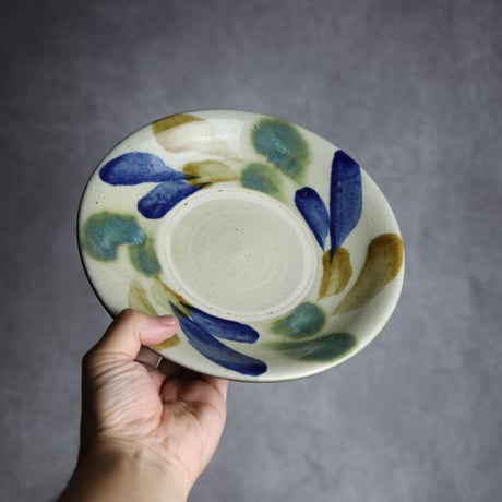 7寸皿1 三彩 双葉紋 やちむん 陶器 漂窯:7010007