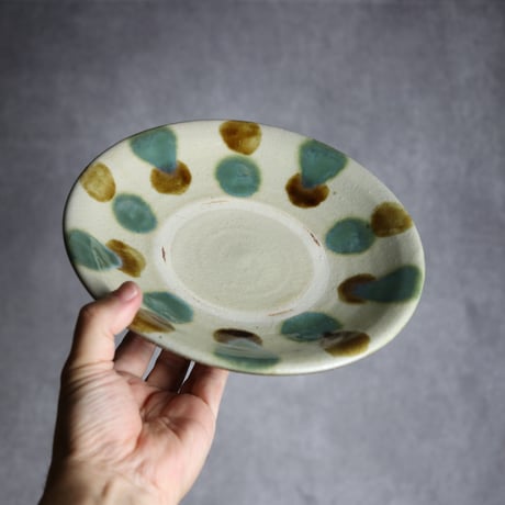 7寸皿1 三彩 点打 やちむん 陶器 漂窯:7010007