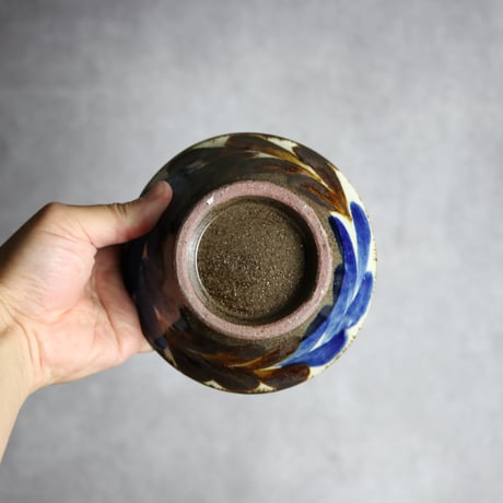 4.5寸マカイ1 飴 呉須釉 双葉 やちむん 陶器 漂窯:7010025