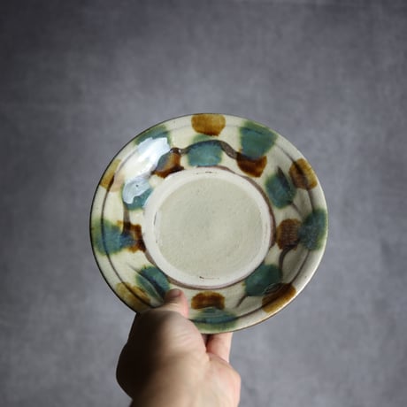 6寸皿1 三彩 指描点打 やちむん 陶器 漂窯:7010006