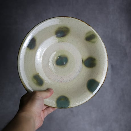 7寸皿1 緑釉 点打 やちむん 陶器 北窯 松田共司工房:7004009