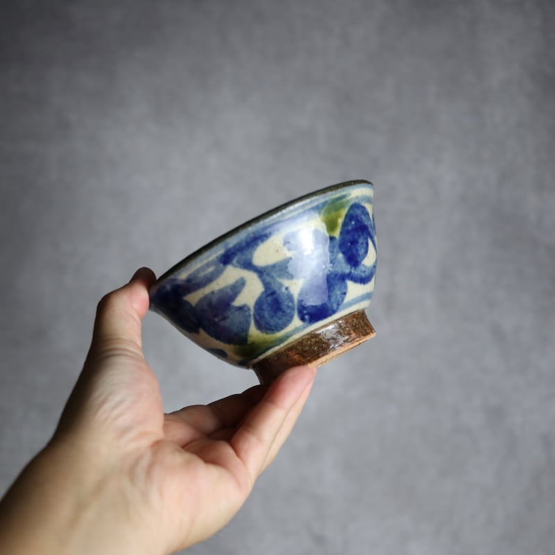 4寸マカイ 青 緑 唐草柄 やちむん 陶器 陶芸こまがた:7006024 | MADE