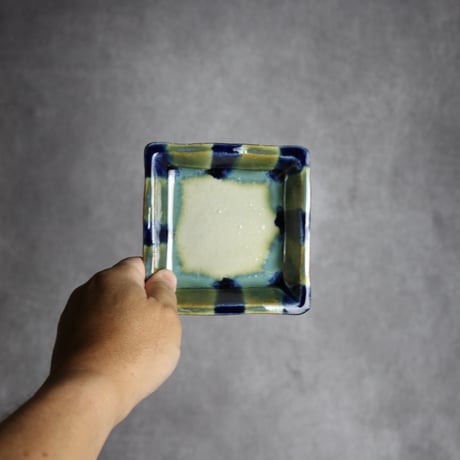 角皿3 呉須 緑釉 やちむん 陶器 漂窯:7010019