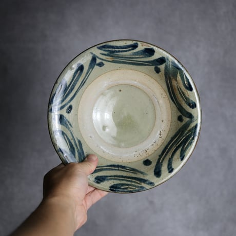 7寸皿1 呉須釉 波紋 やちむん 陶器 北窯 宮城正享工房:7005007